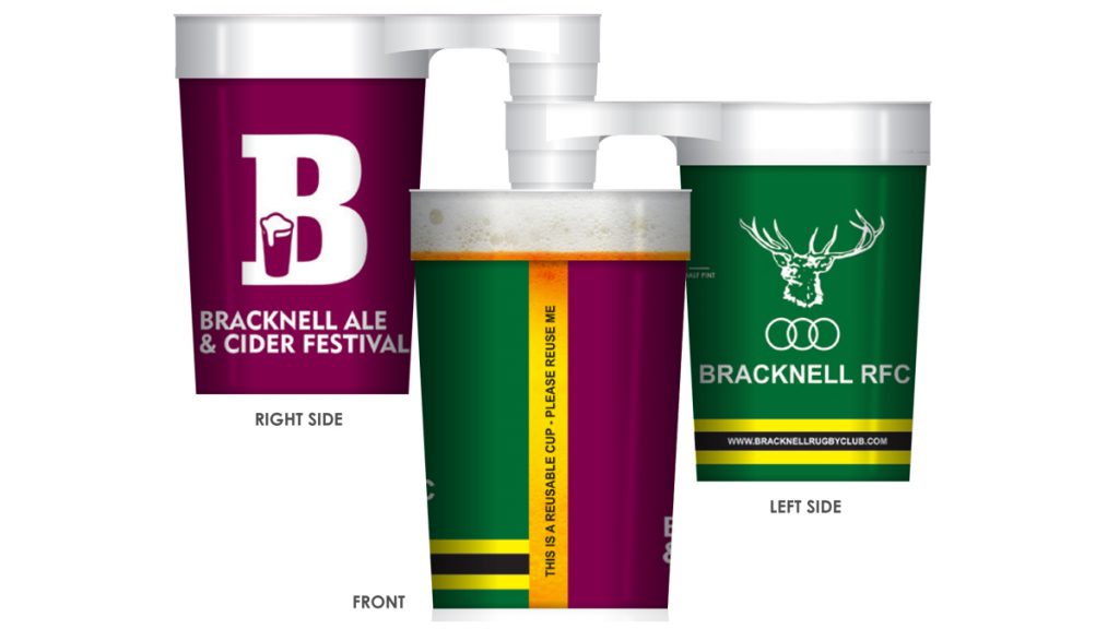 The new stackable plastic cups that will be in use at Bracknell Ale & Cider Festival 2021.